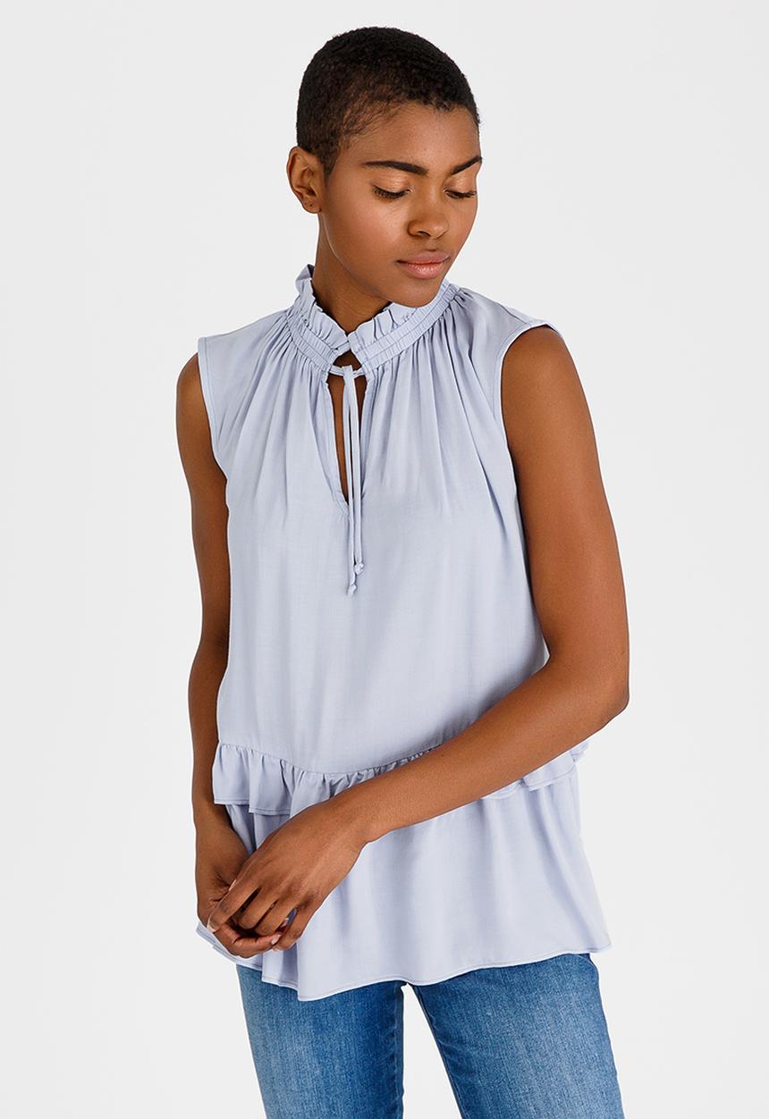 edit - Frilly Blouse with Ties Pale Blue