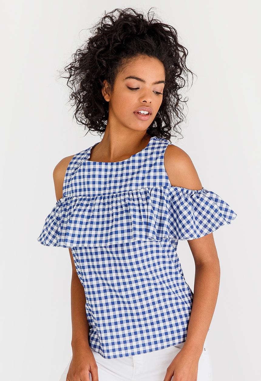 edit - Frilly blouse with Cold Shoulder Multi-colour