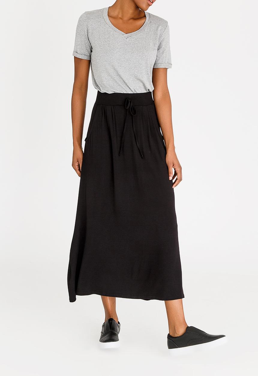 edit - Stretch Maxi Skirt with Front Pockets Black