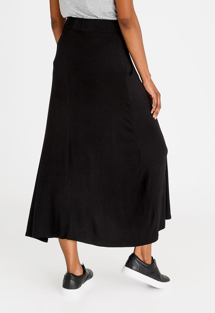 edit - Stretch Maxi Skirt with Front Pockets Black