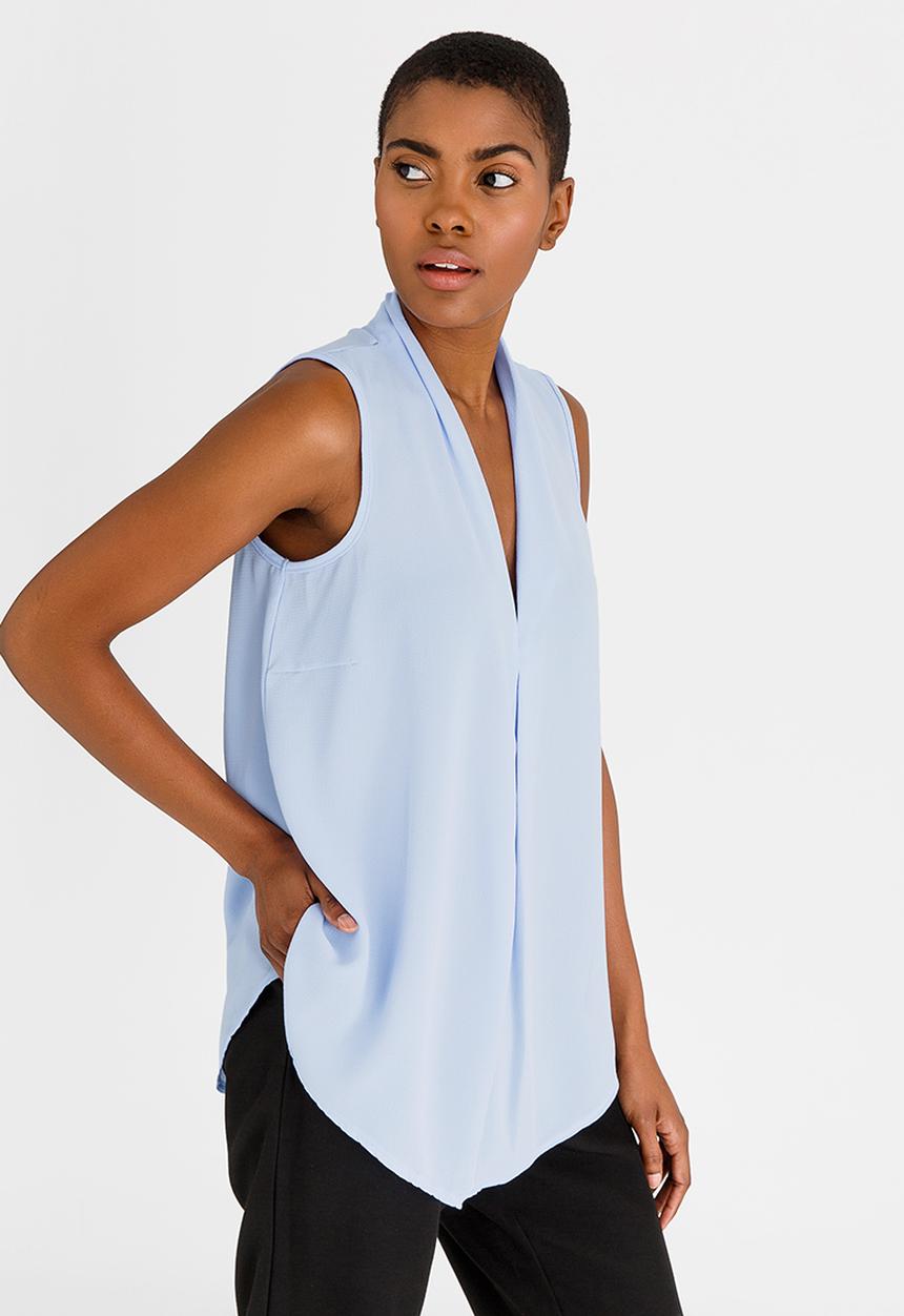 edit - V-Neckline Shell Top Mid Blue