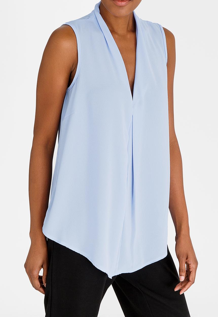 edit - V-Neckline Shell Top Mid Blue