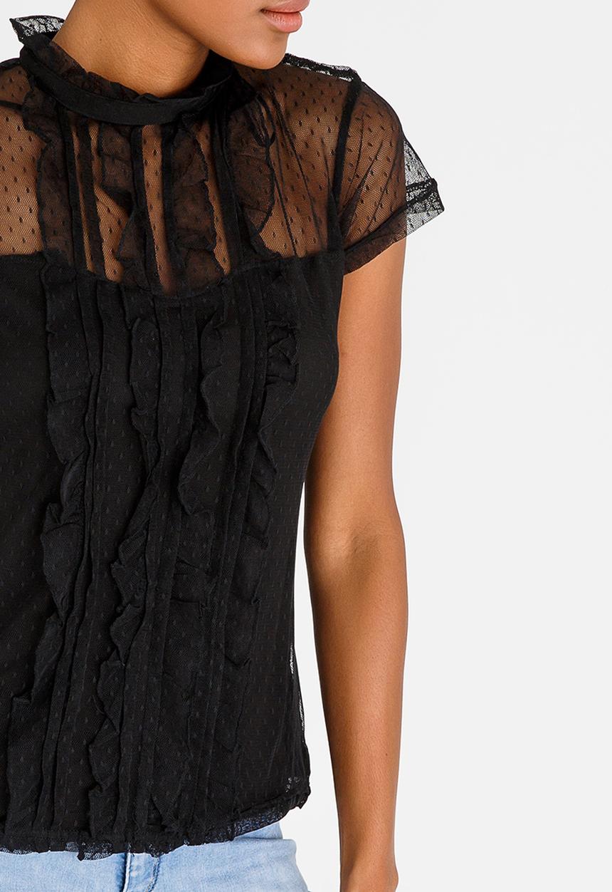 edit - Mesh Top with Frills Black
