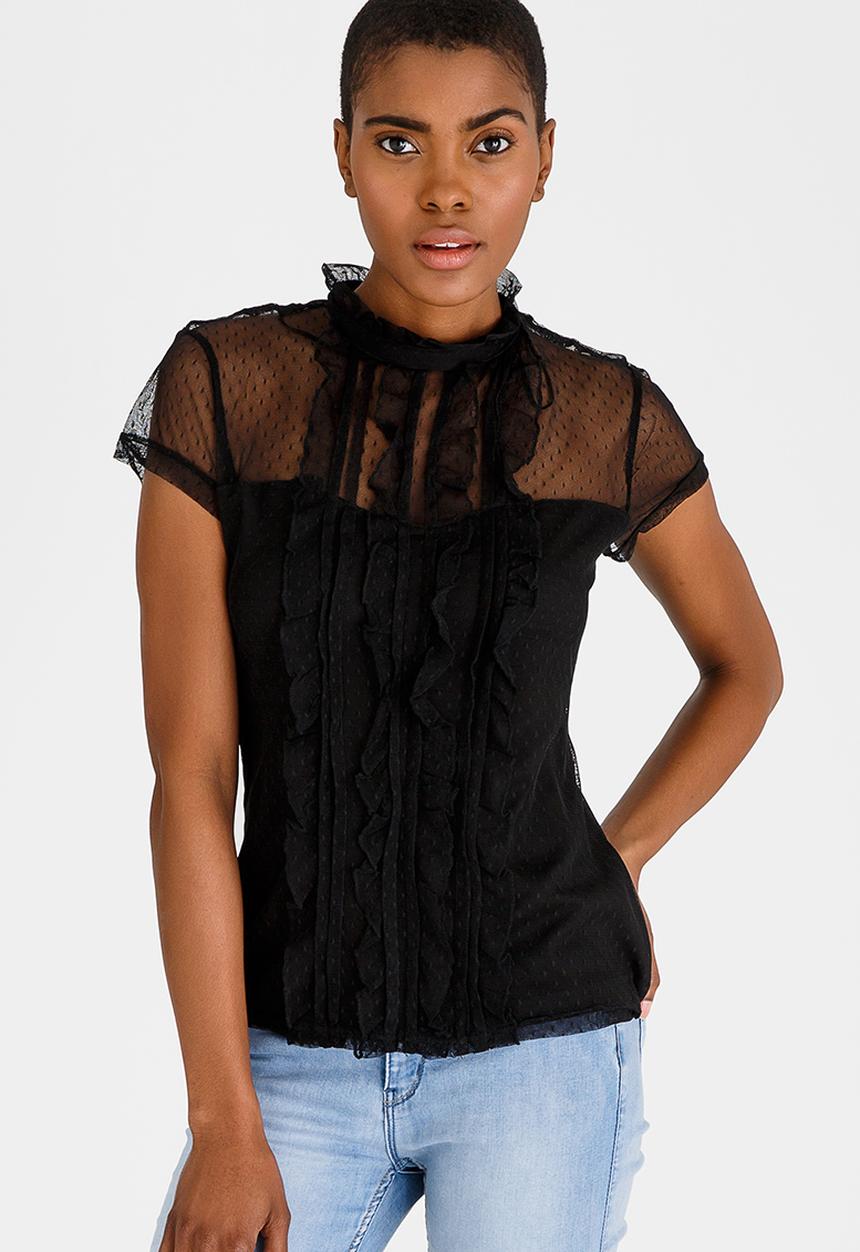 edit - Mesh Top with Frills Black