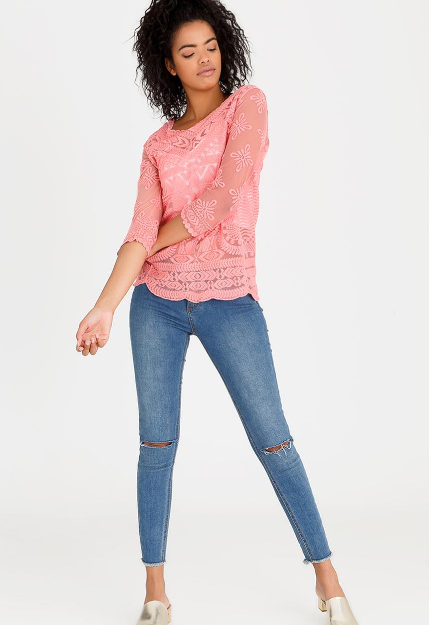 G Couture - Lace Detail Top Coral