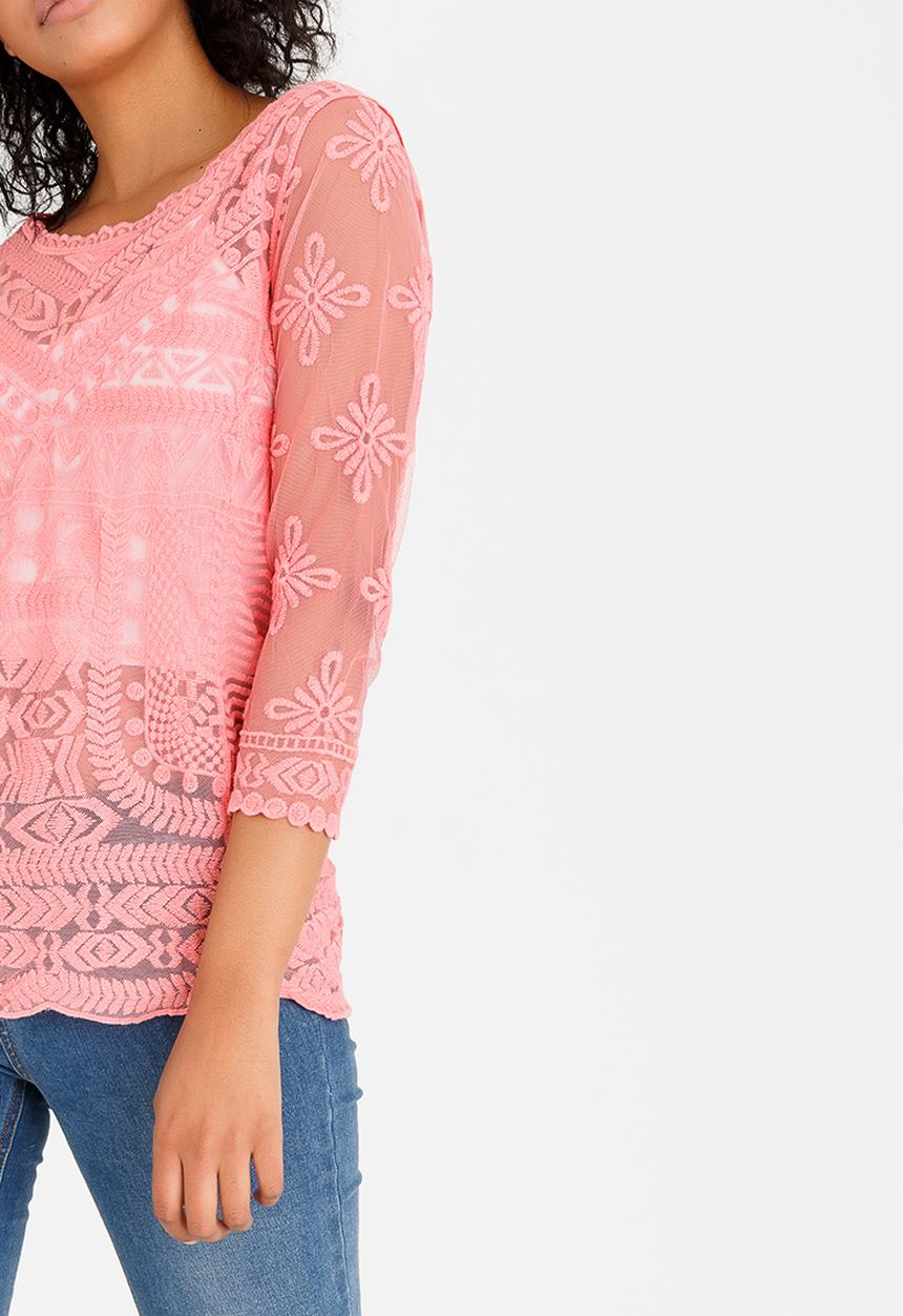 G Couture - Lace Detail Top Coral