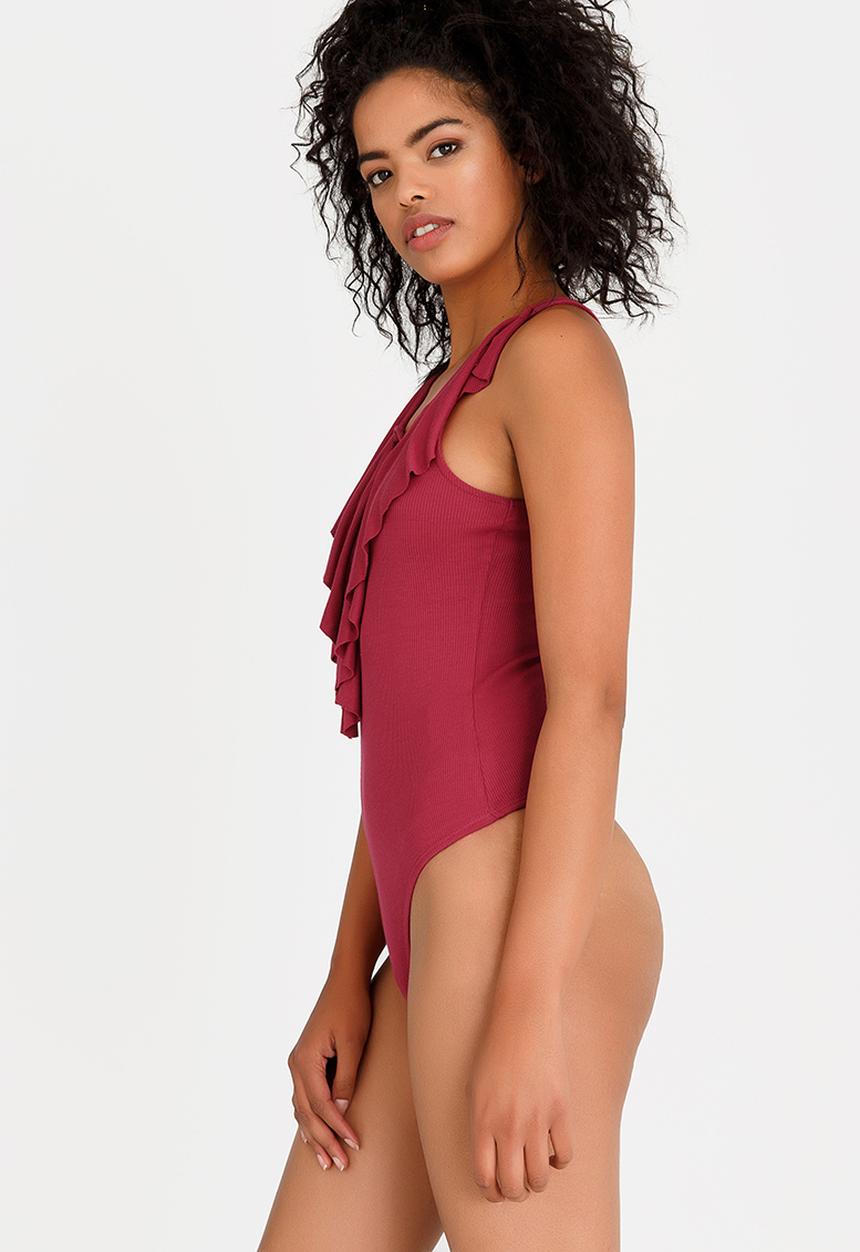 GUESS - Ruffle Detail Bodysuit Red