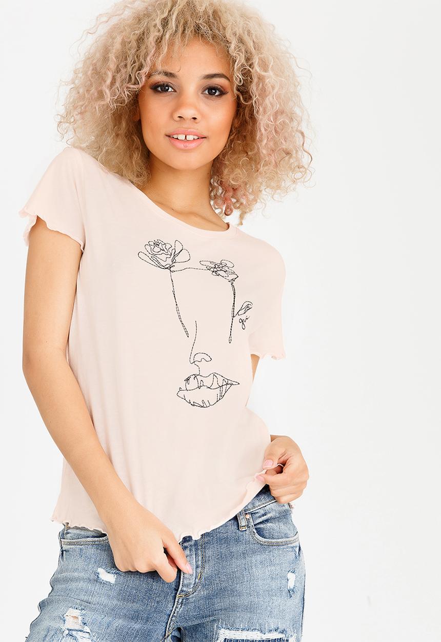 GUESS - Embroidery Detail Tee Pale Pink