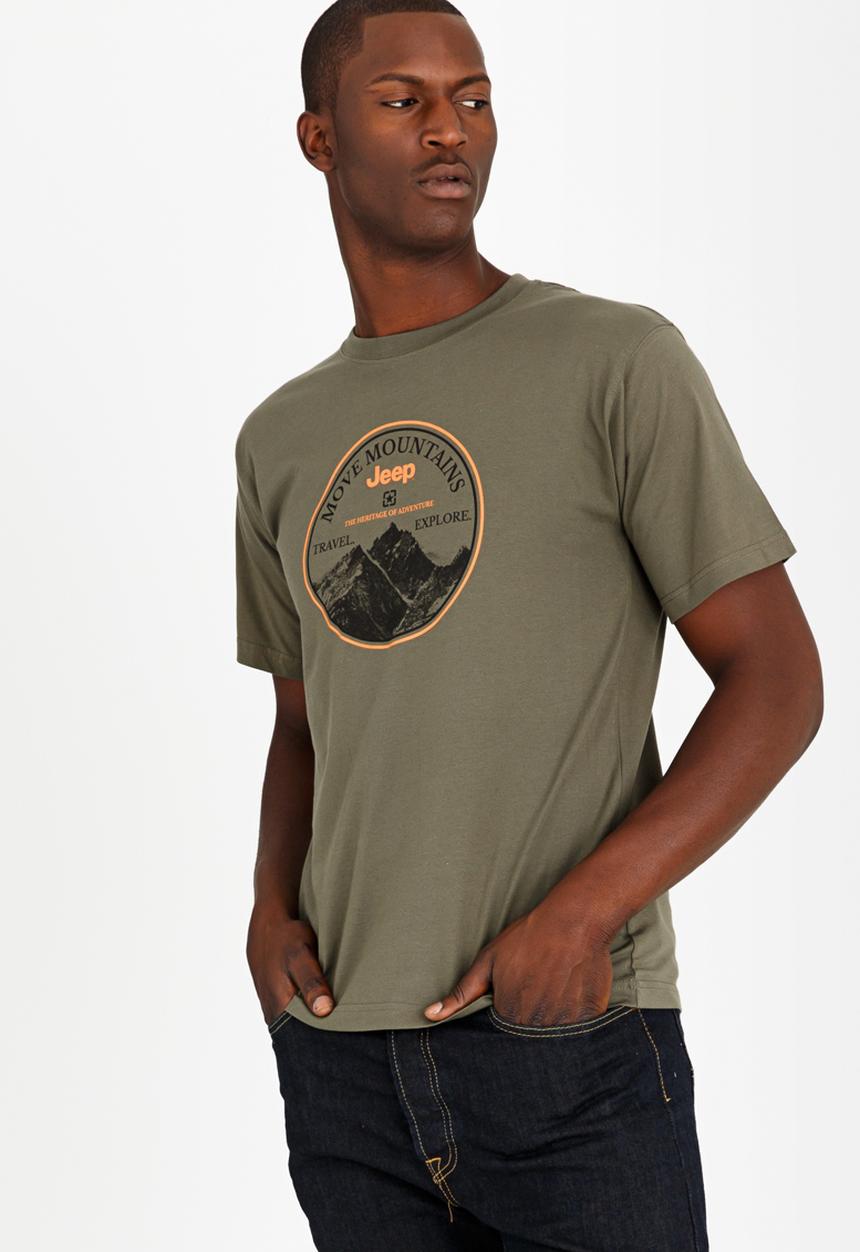 JEEP - Printed Crew Neck T-Shirt Khaki Green