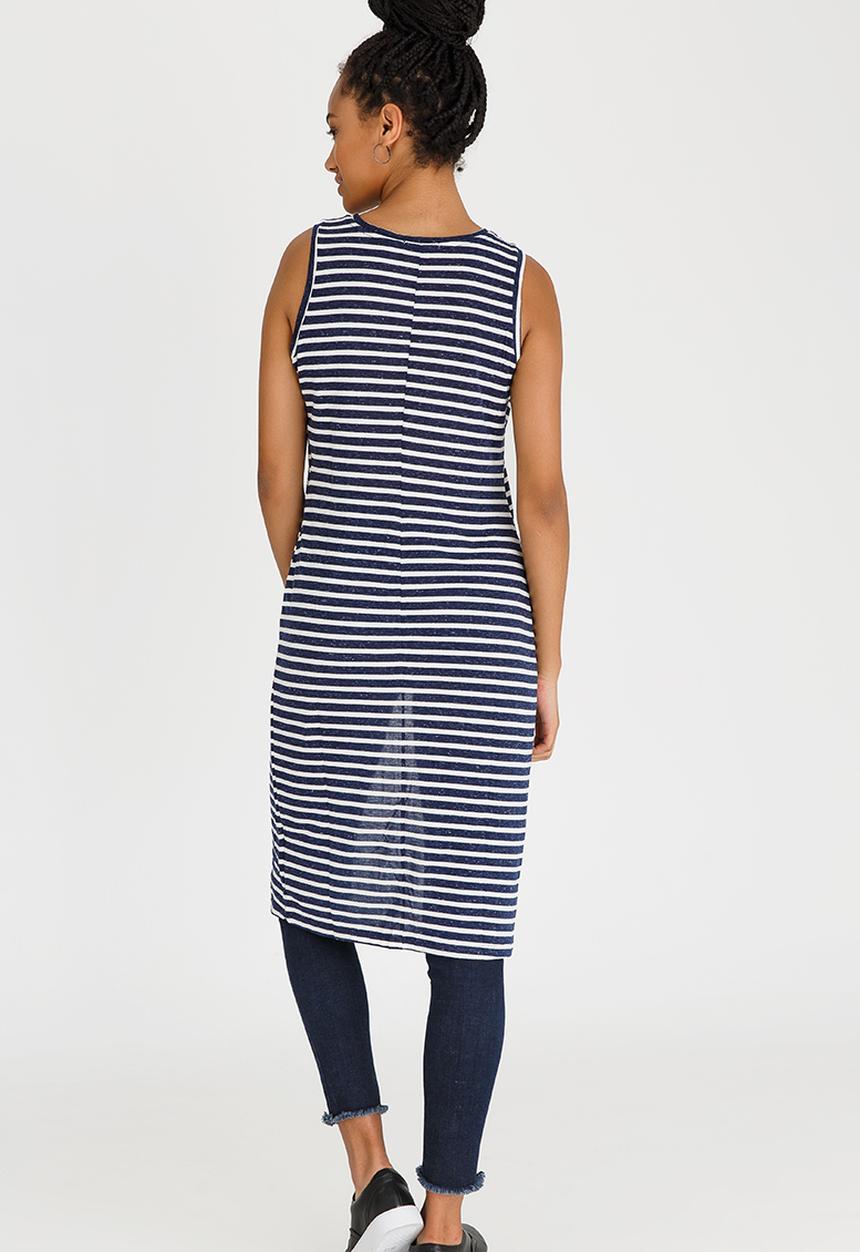 Brave Soul - Stripe Longline Vest Navy & White