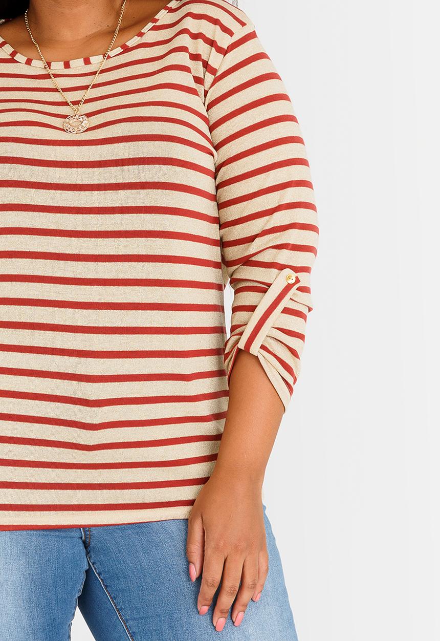 edit Plus - Stripe Top with Chain Red