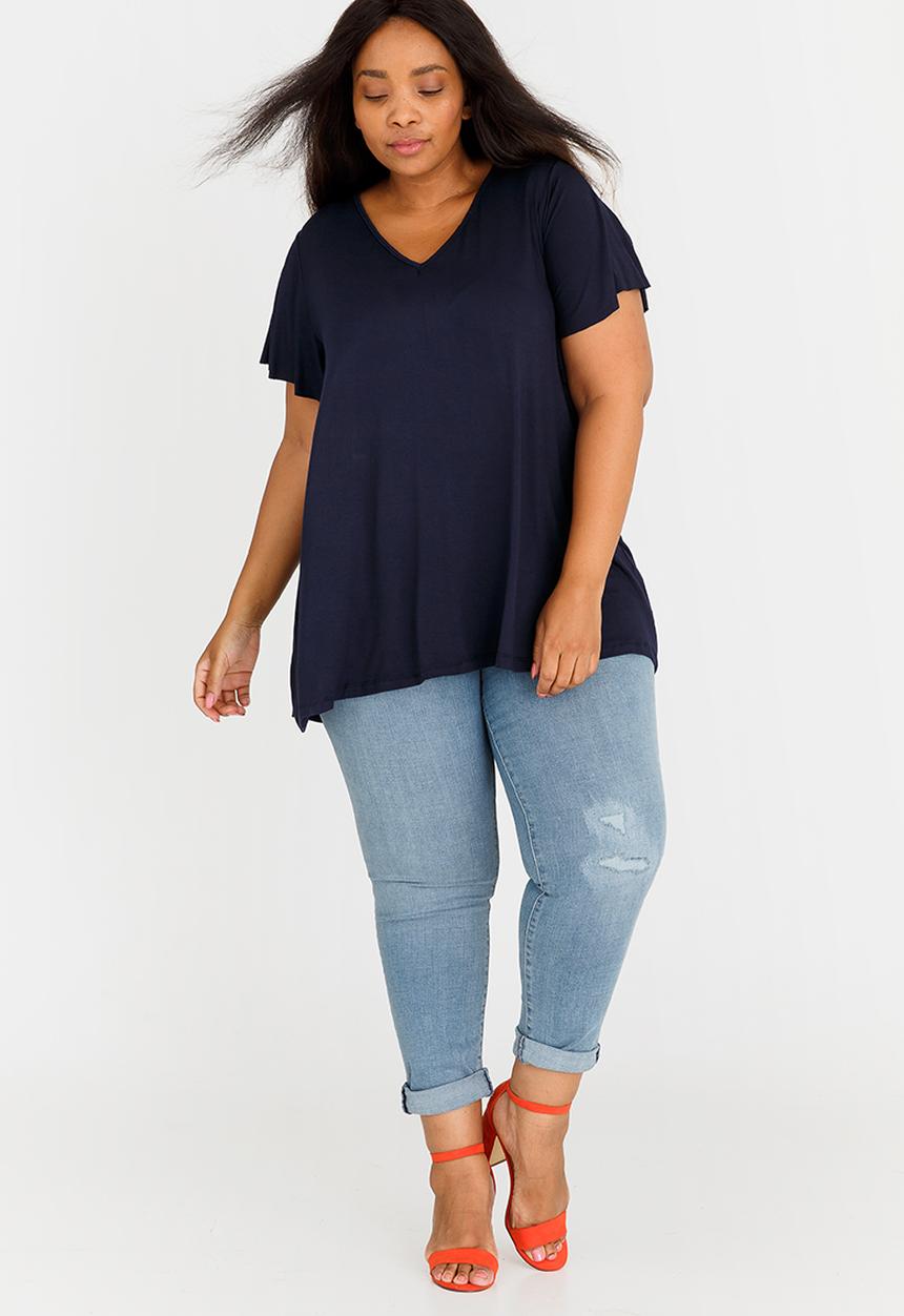 edit Plus - Flutter Sleeve Top Navy