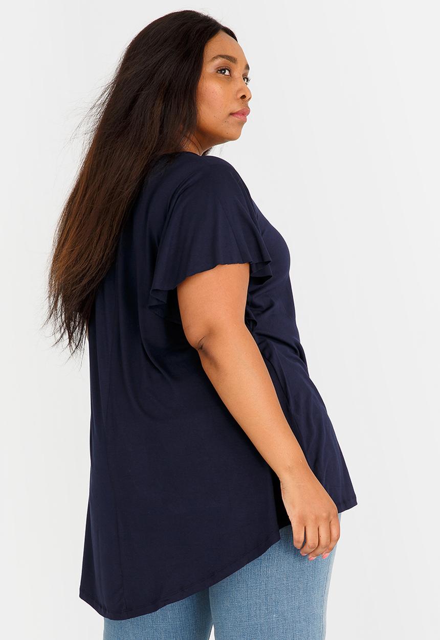 edit Plus - Flutter Sleeve Top Navy