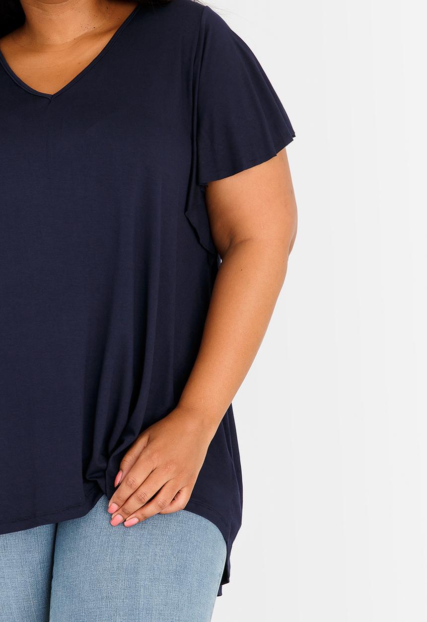 edit Plus - Flutter Sleeve Top Navy