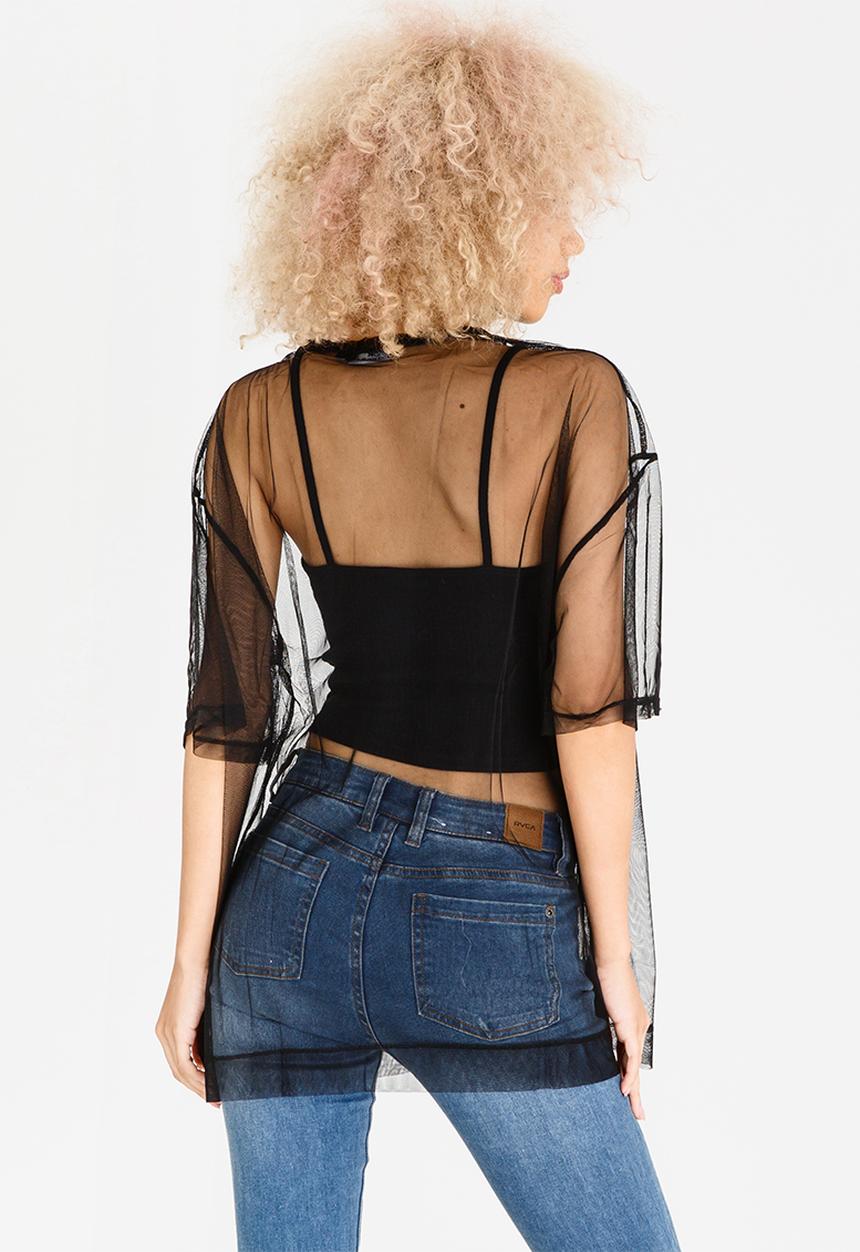 STYLE REPUBLIC - Mesh Embroidered Top Black