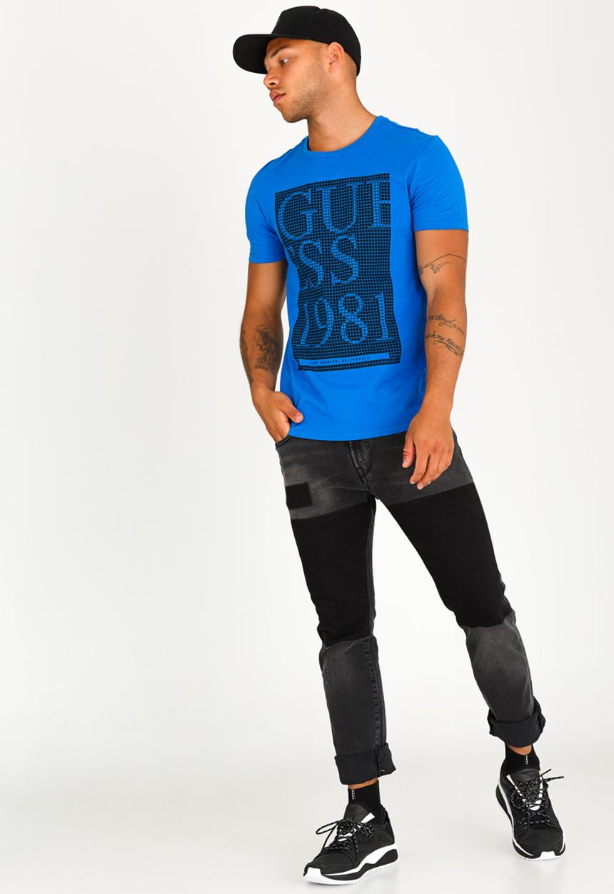 GUESS - Basic Grid Logo Crew Tee Blue