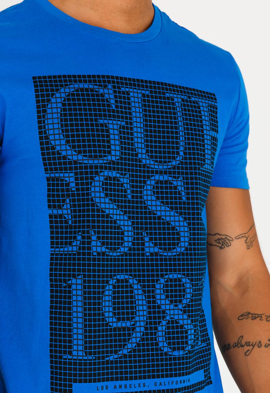 GUESS - Basic Grid Logo Crew Tee Blue