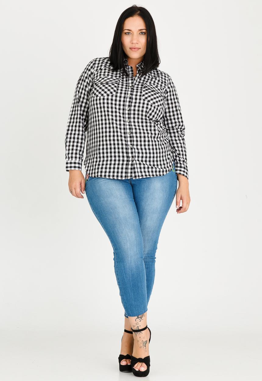 EVANS - Long Sleeve Check Shirt Black and White