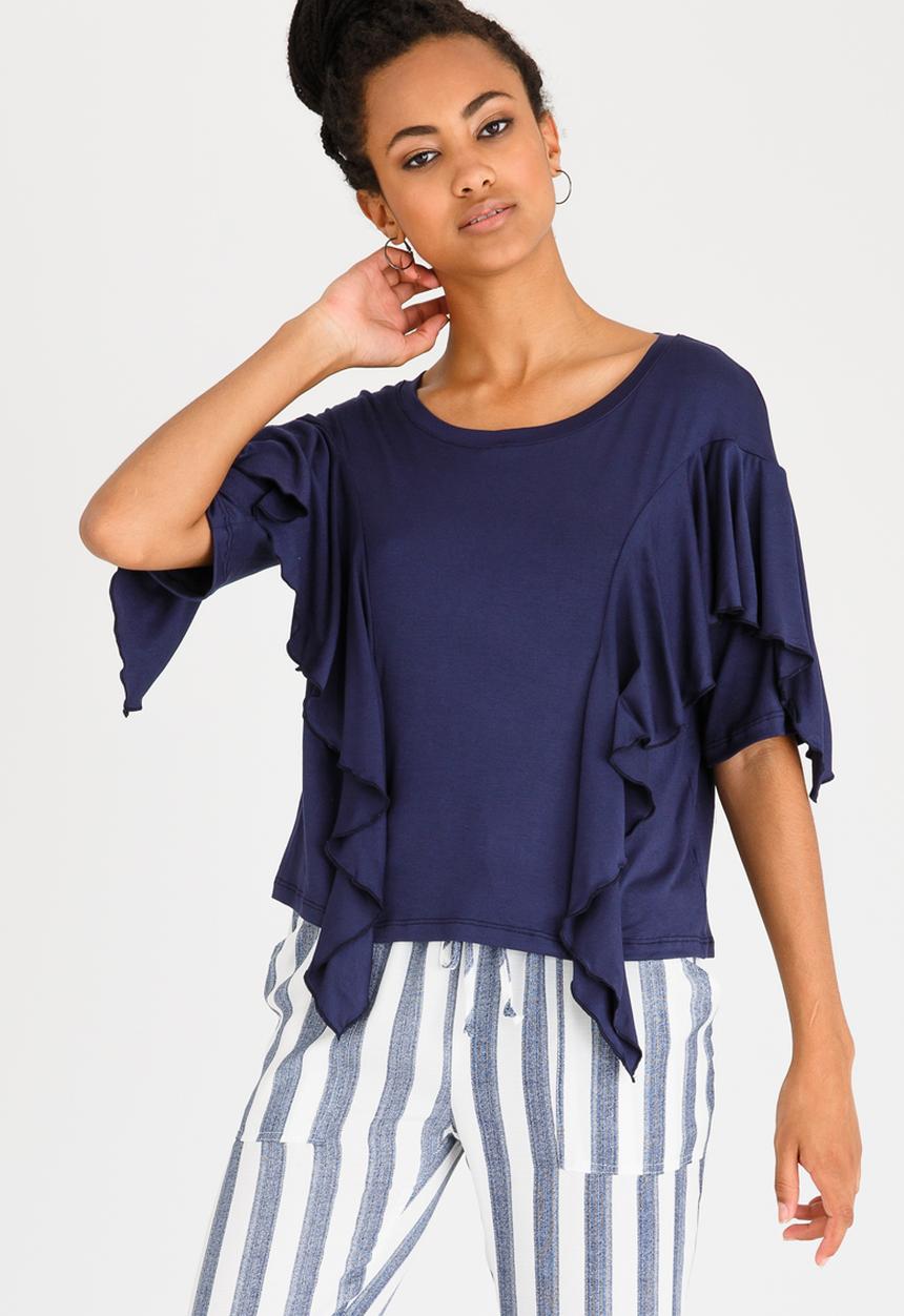 Slick - May-Ling Frill Styled Top Navy