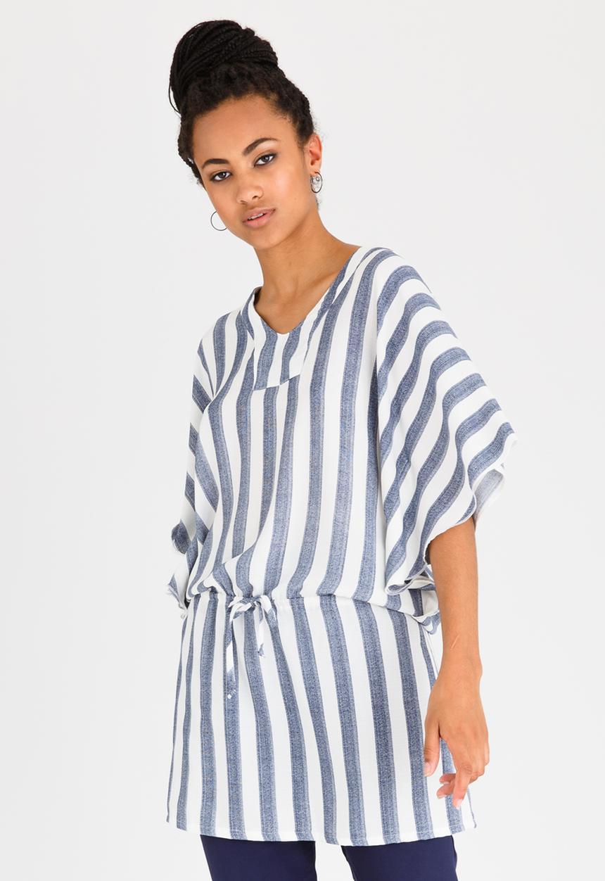 Slick - Shailee V-Neck Tunic Blue and White