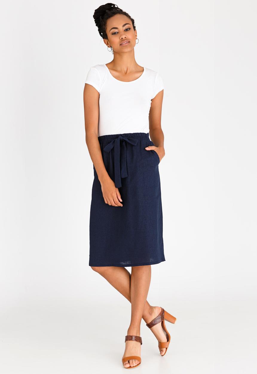 edit - Linen Blend Utility Skirt Navy