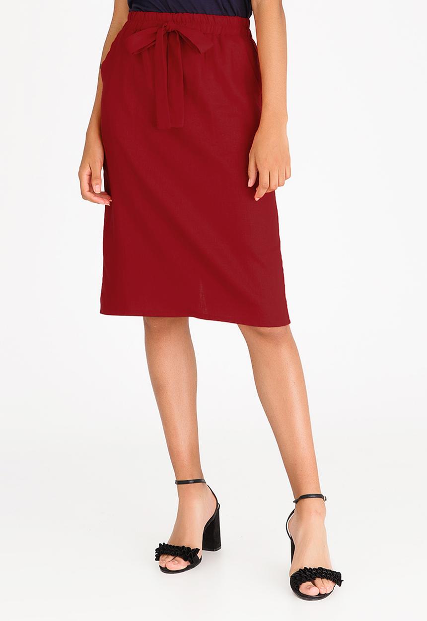 edit - Linen Blend Utility Skirt Red
