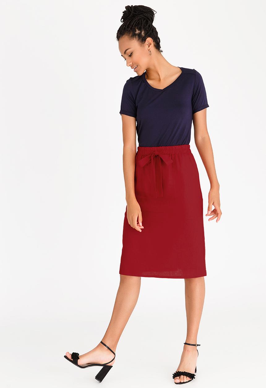 edit - Linen Blend Utility Skirt Red