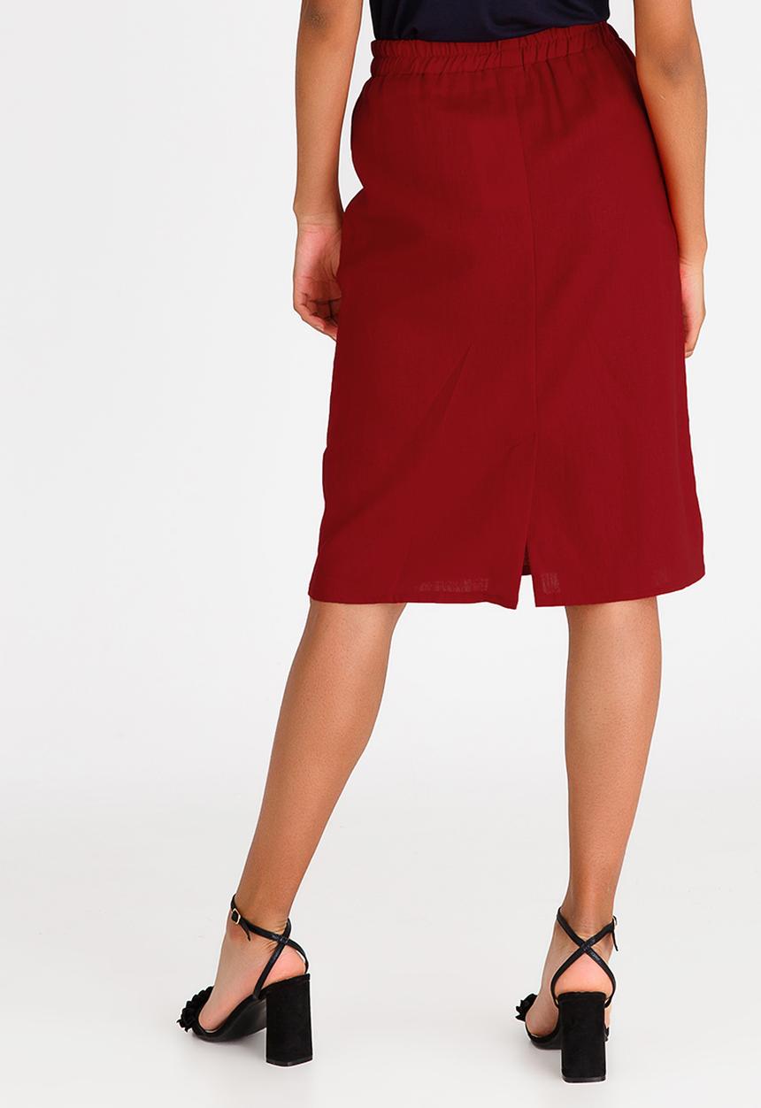 edit - Linen Blend Utility Skirt Red