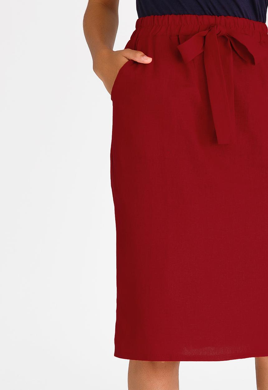 edit - Linen Blend Utility Skirt Red