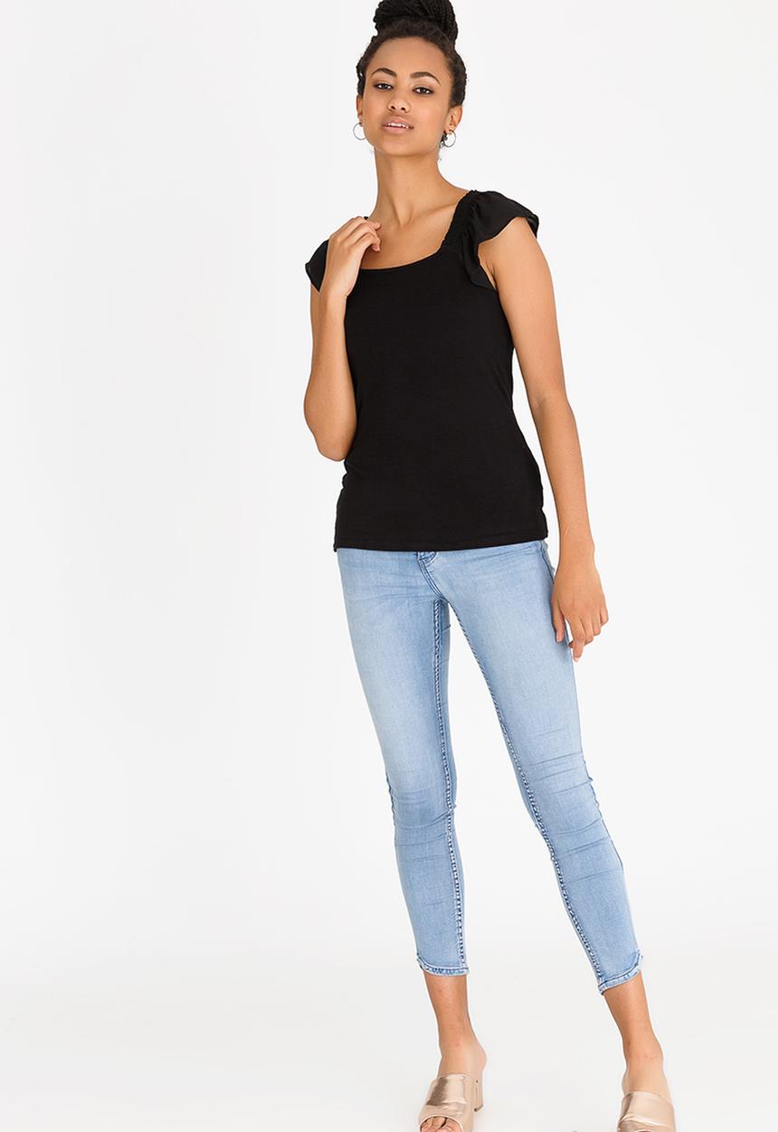 edit - Knit Top with Frill Sleeves Black
