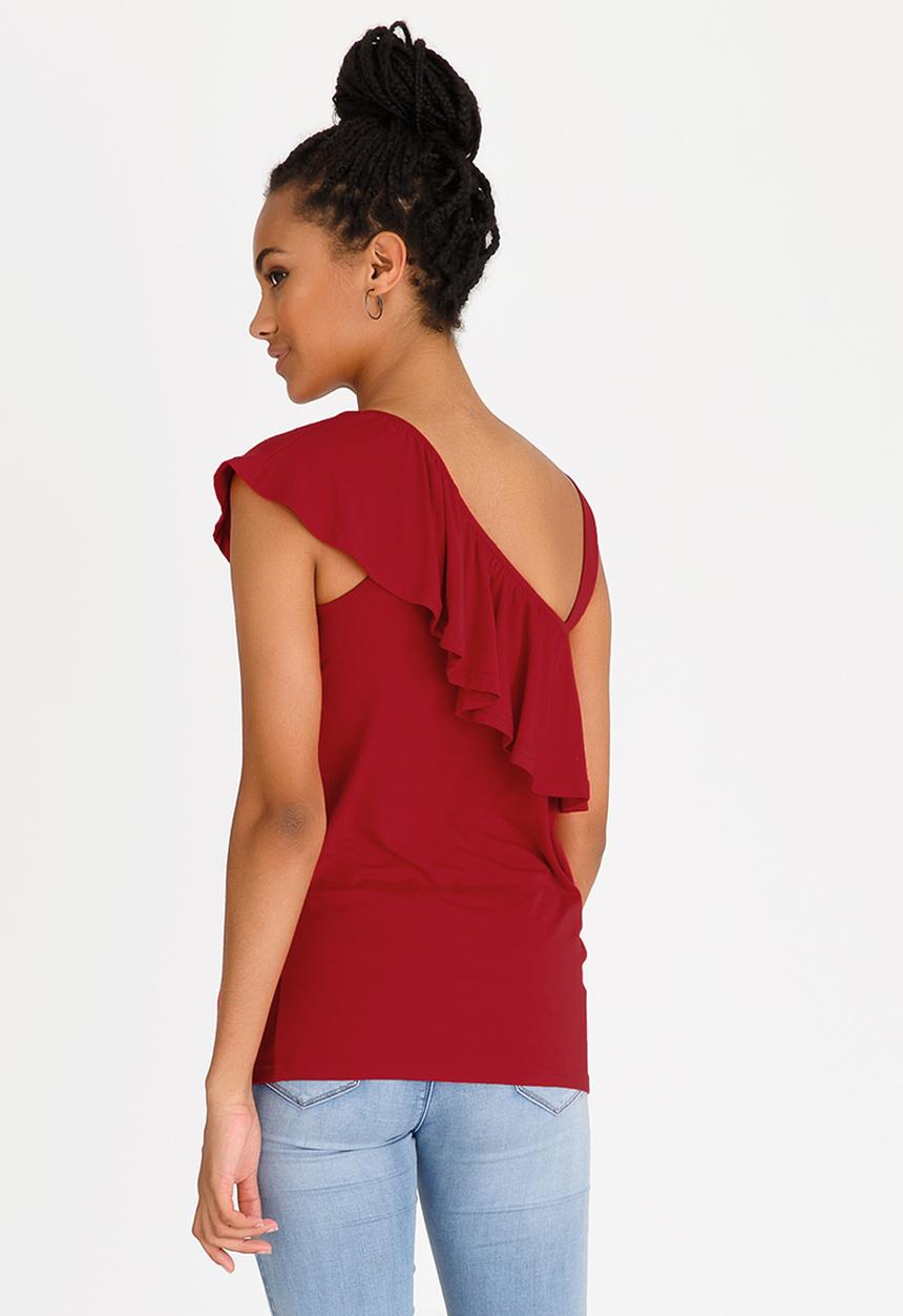 edit - One Shoulder Frilly Top Red