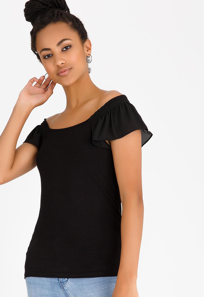 edit - Knit Top with Frill Sleeves Black