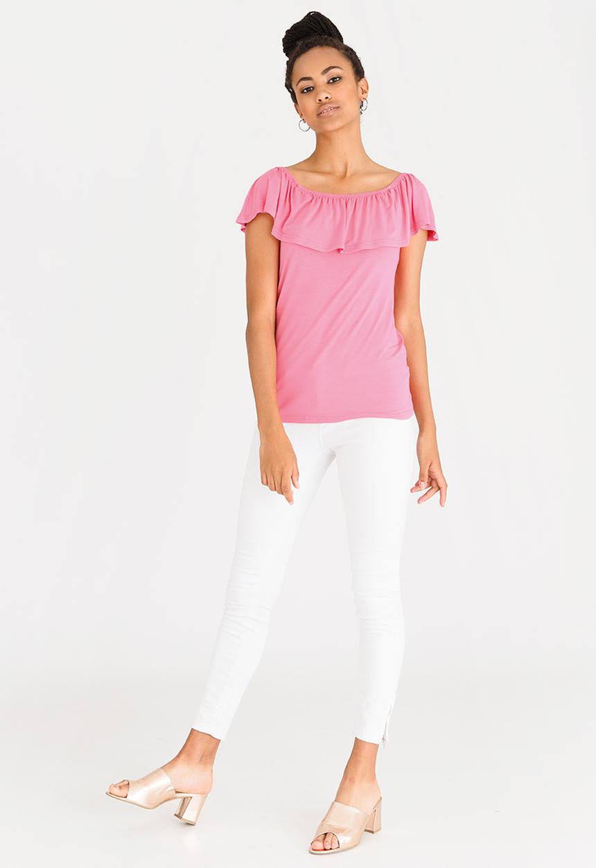 edit - Bardot Top with Frills Pale Pink