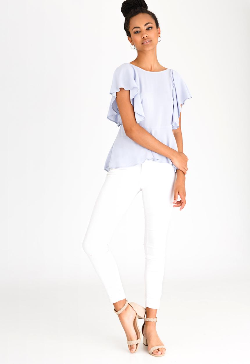 edit - Peplum Frill Blouse Pale Blue