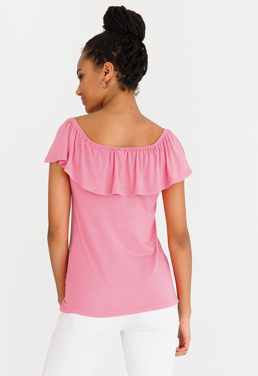 edit - Bardot Top with Frills Pale Pink