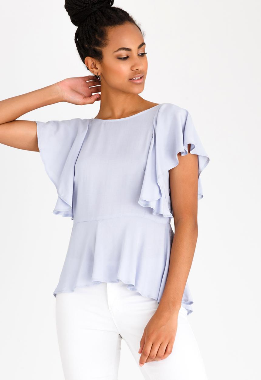 edit - Peplum Frill Blouse Pale Blue