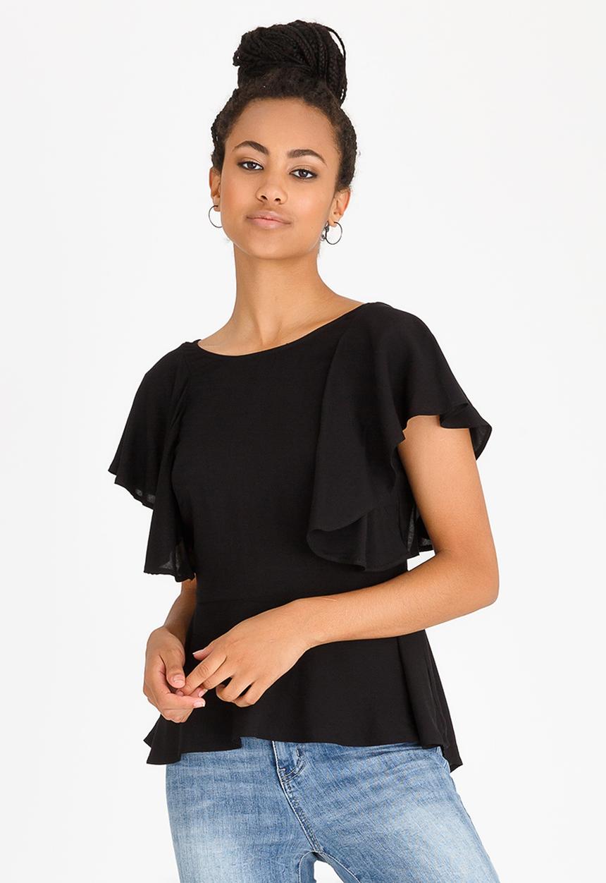 edit - Peplum Frill Blouse Black