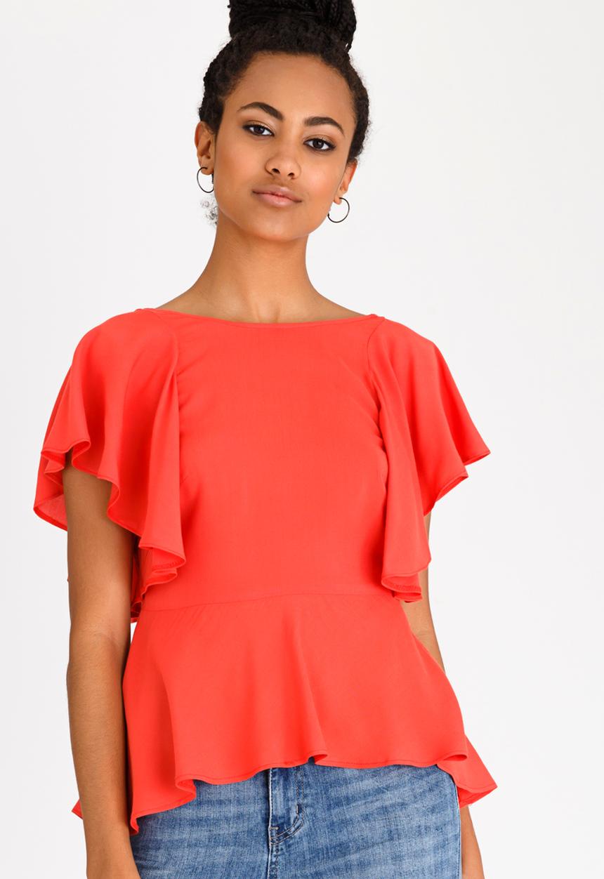 edit - Peplum Frill Blouse Coral