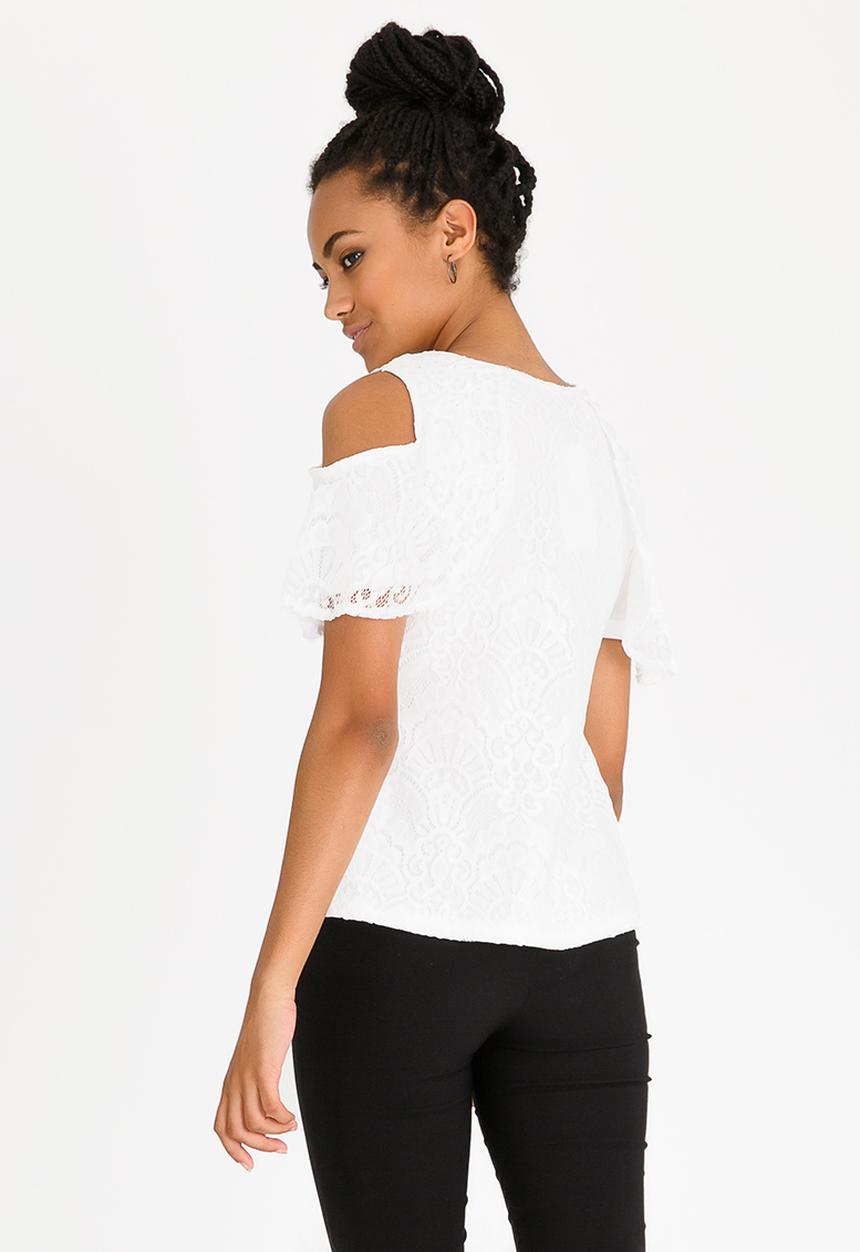 edit - Frilly Cold-shoulder T-shirt Cream