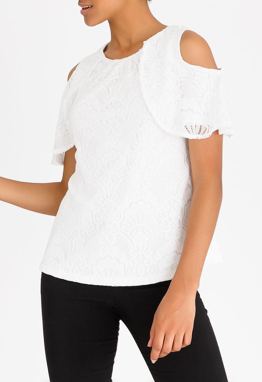 edit - Frilly Cold-shoulder T-shirt Cream