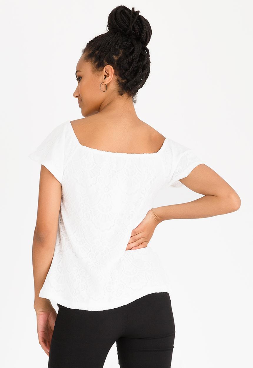 edit - Short Sleeve Off the Shoulder Lace Top White