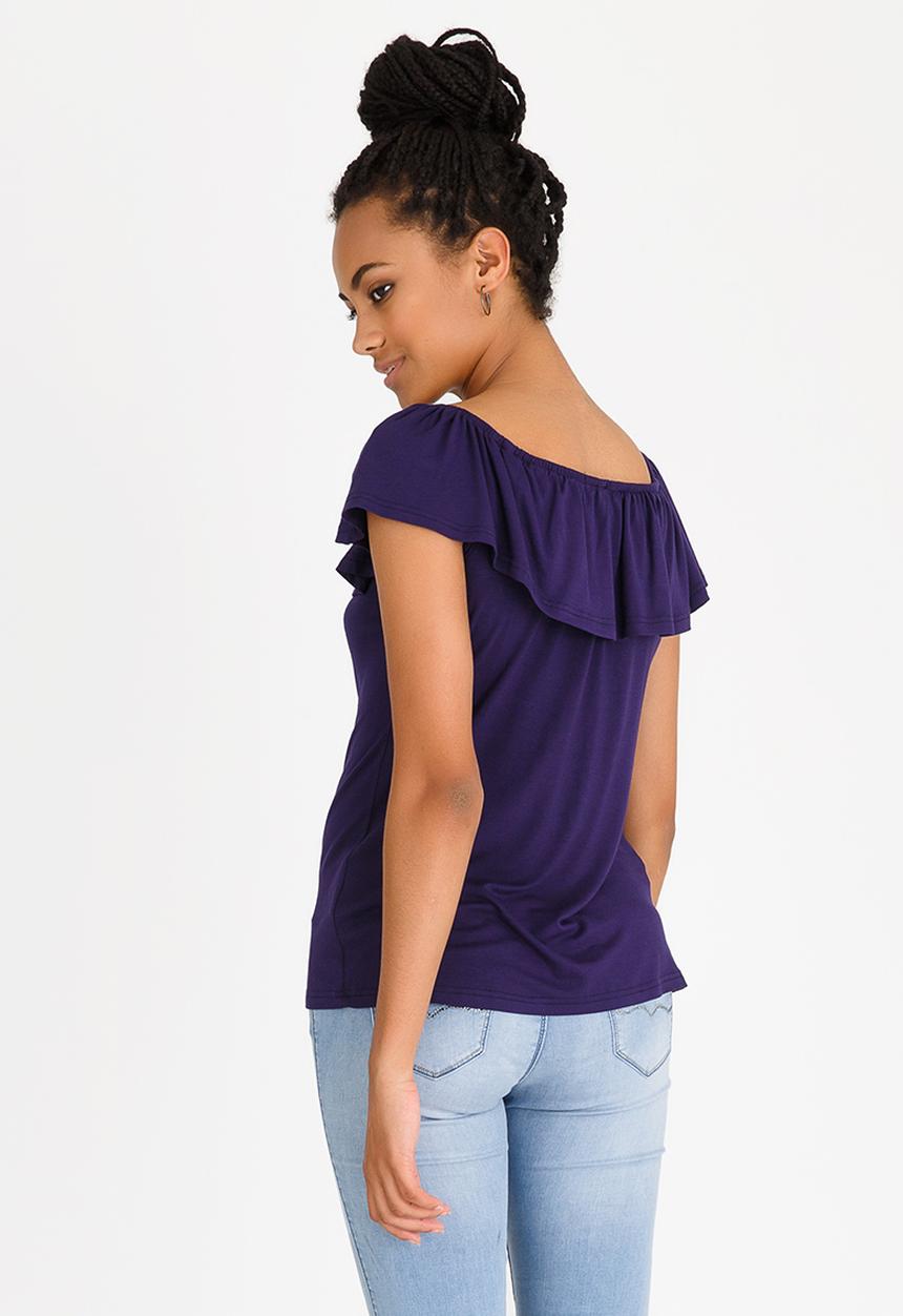 edit - Bardot Top with Frills Navy