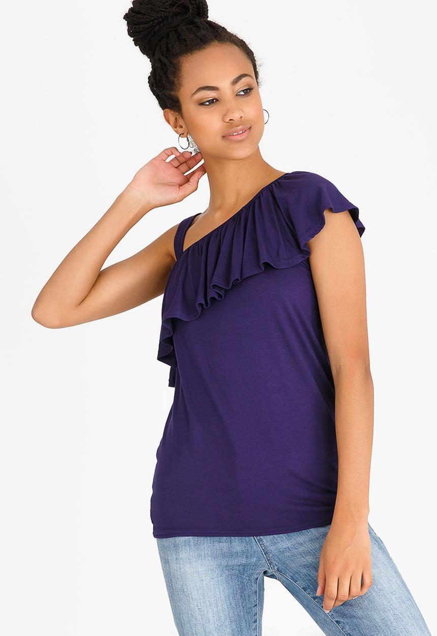 edit - One Shoulder Frilly Top Navy
