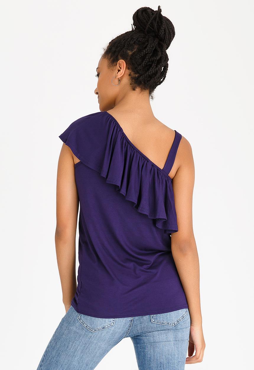 edit - One Shoulder Frilly Top Navy
