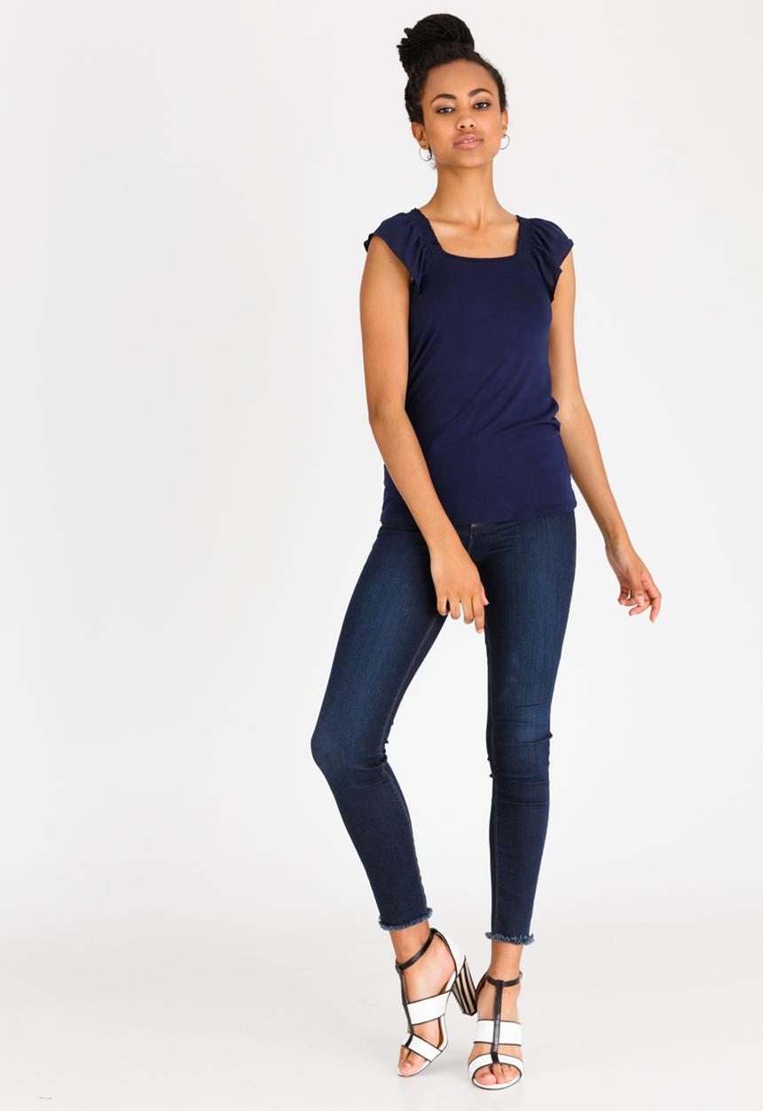 edit - Knit Top with Frill Sleeves Navy