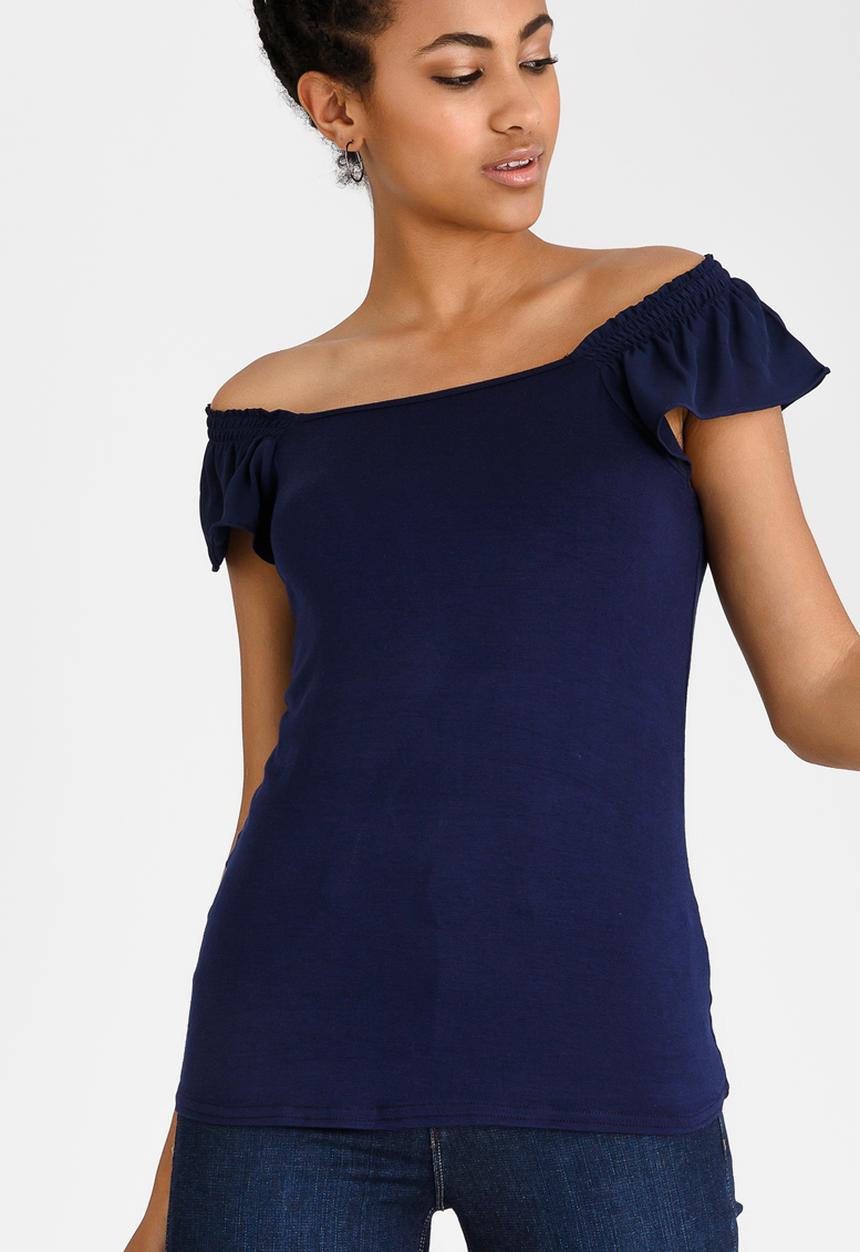 edit - Knit Top with Frill Sleeves Navy