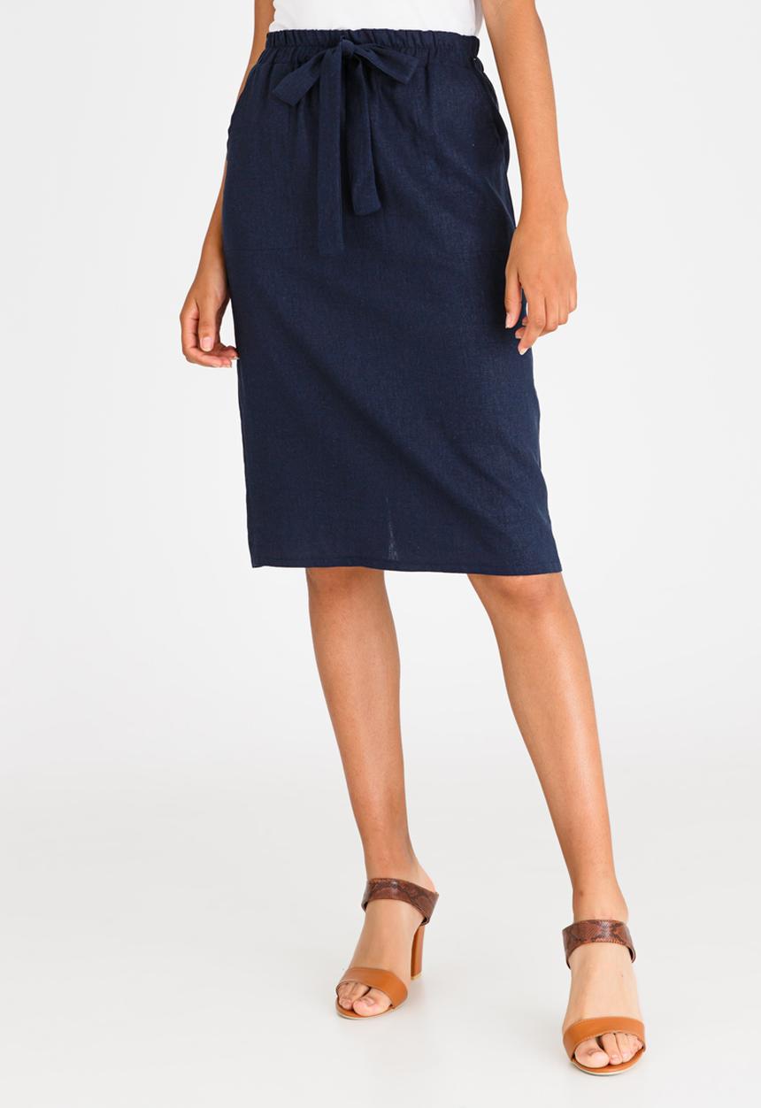 edit - Linen Blend Utility Skirt Navy