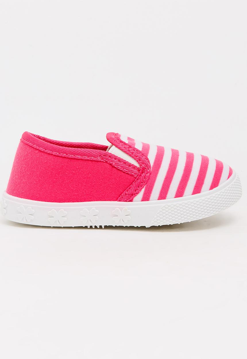 Pop Candy - Girls Stripe Slip On Sneaker Mid Pink