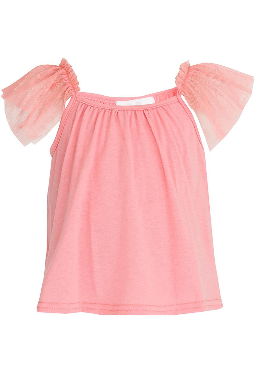 See-Saw - Spaghetti Top With Mesh Frill Pale Pink