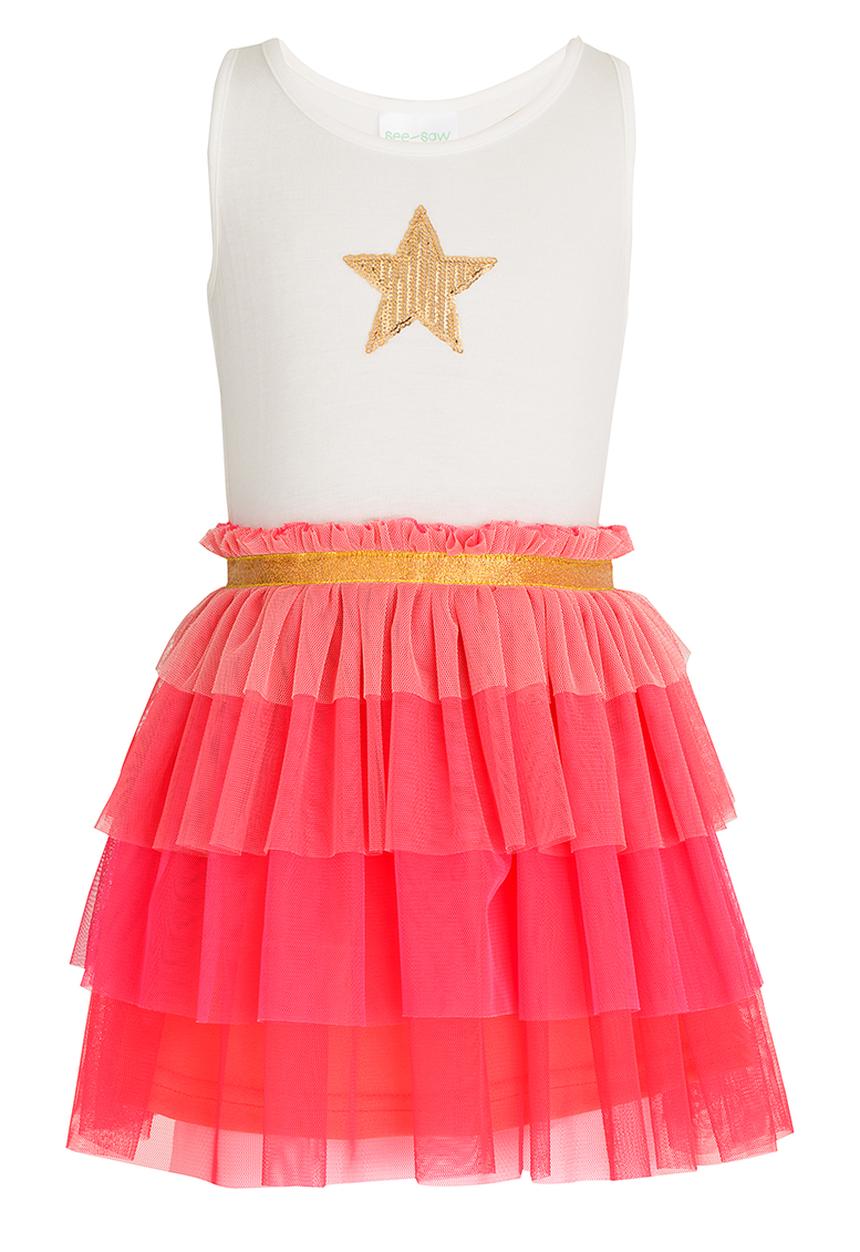See-Saw - Tiered Mesh Dress Multi-colour